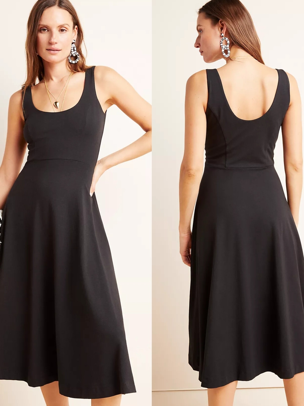 Maeve Theodora Midi Dress Black Anthropologie Size S Classic Fit & Flare
